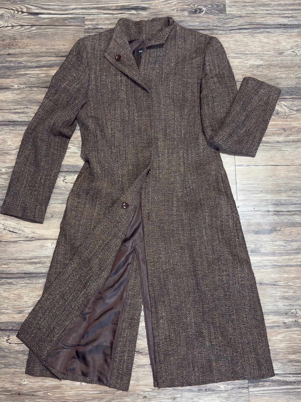 Zara Brown Tweed Long Trench Coat